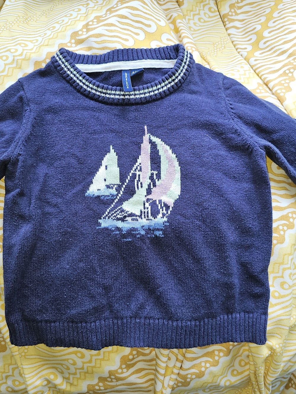 Janie and Jack Navy Knit Sweater with Pastel Sailboat